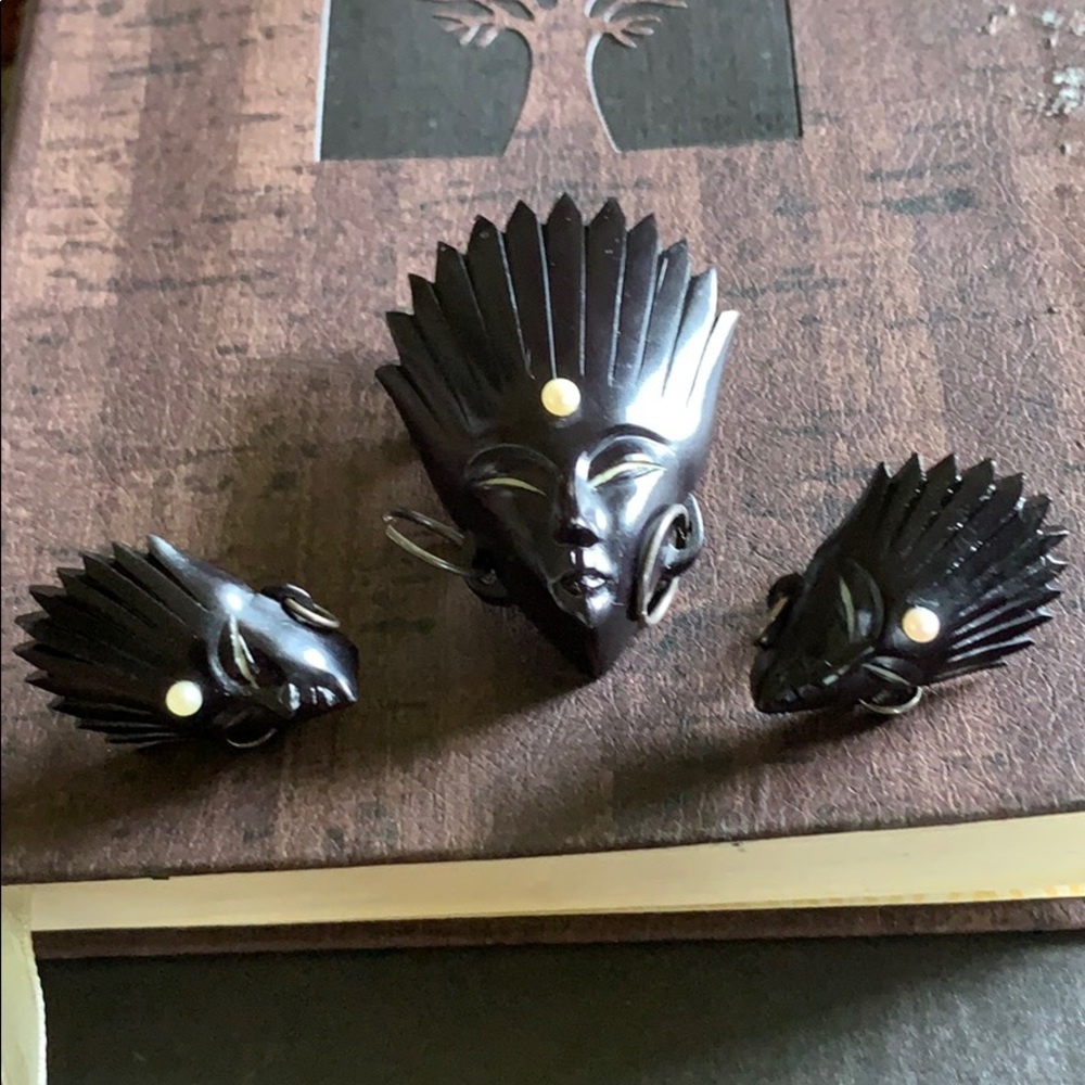 Sterling silver Ebony pendant and earrings